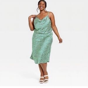 Ava & Viv Green and White Geometric Print Dress Women's Plus 1X